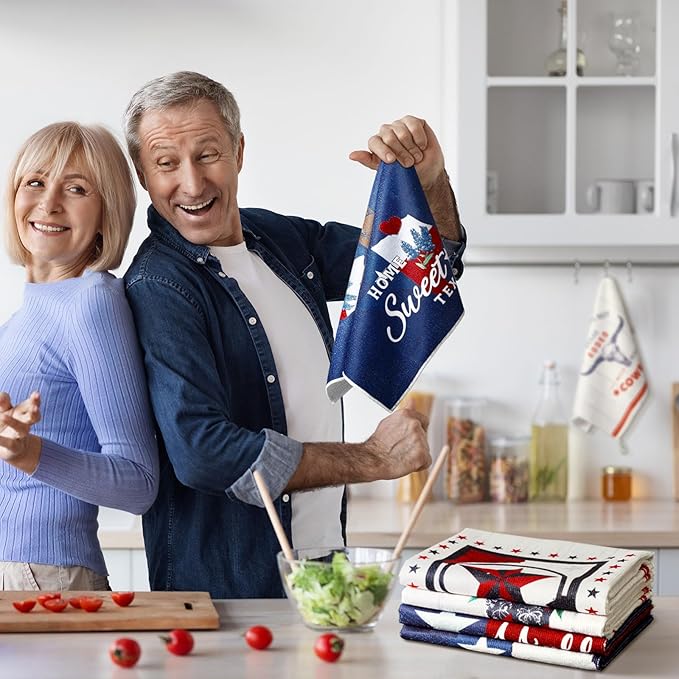 TecUnite 6 Pcs Texas Bluebonnets Kitchen Towels Texas Souvenirs Dishcloth 24 x 16 Inches Gifts Sweet Hand Towels White Blue Red Print Decorative Tea Dish Cloth for Home Decoration