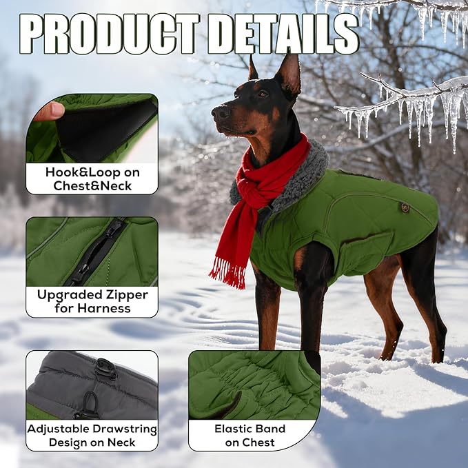EMUST Dog Vests for Winter, Fleece Lined Dog Coat for Cold Weather Warm Jackets for Small Medium Large Dogs, XXXL