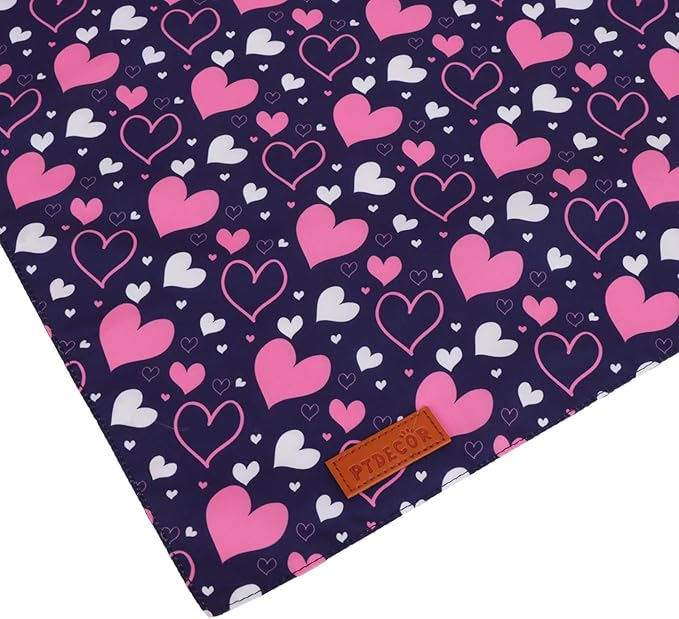 PTDECOR Valentine Dog Bandana, White Purple Love Heart Design Reversible Dog Scarf, Triangle Valentine Bandanas for Medium Large Pets (Large)