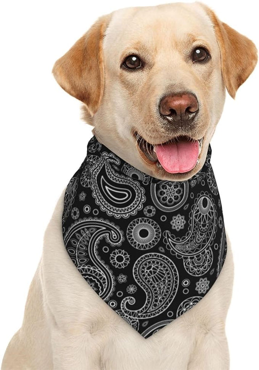 White Black Paisley Dog Bandana Scarf Triangle Bibs Pet Accessories Cat Kerchief