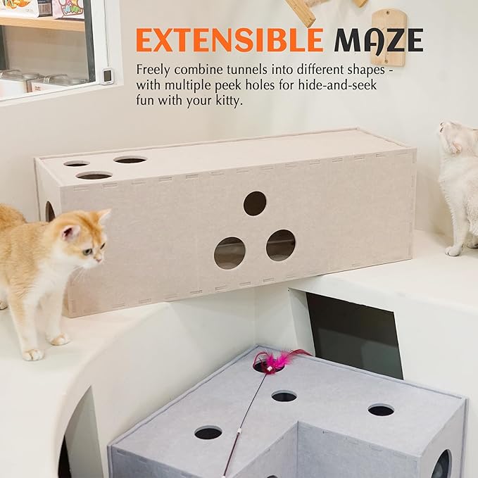 PETKARAY Cat Tunnel, Original Cat Hideaway Cave for Indoor Cats, Large Kitten Play Tubes and Tunnels, Soft Felt Cat Toy with Interactive Peek Hole