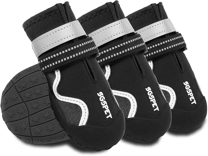Dog Shoes, Waterproof Dog Boots & Paw Protectors with Anti-Slip Sole, 4pcs/Set Pet Dog Booties, Reflective Dog Shoes for Small Medium Large, Winter Snowy Summer Hot Pavement (Black, 2# (2XS))