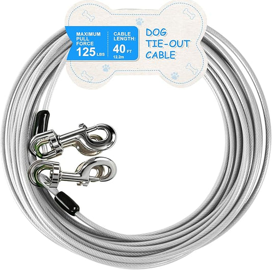 Tie Out Cable, 15/25/40/50 FT Runner Cable with Swivel Hook,Dog Leash Run Tether for Yard Outdoor and Camping,for Small to Medium Pets Up to 250 LBS