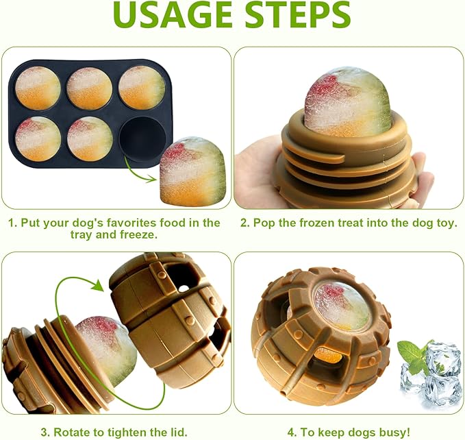 Yipetor Treat Dispensing Dog Toy, Long-Lasting Durable Large Dog Toys, Freezable Fillable Rubber Dog Toys, DIY Interactive Dog Puzzle Play Toy, Holds Kibble, Stopper+Silicone DIY Treat Tray (Large)