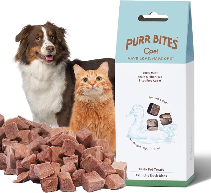 OPET Freeze Dried Cat Treats - Single Ingredient High Protein Pet Food, Healthy Training Snacks, Freeze Dried Duck Food Toppers for Cats and Dogs, Grain Free（Duck, 1.59 oz）