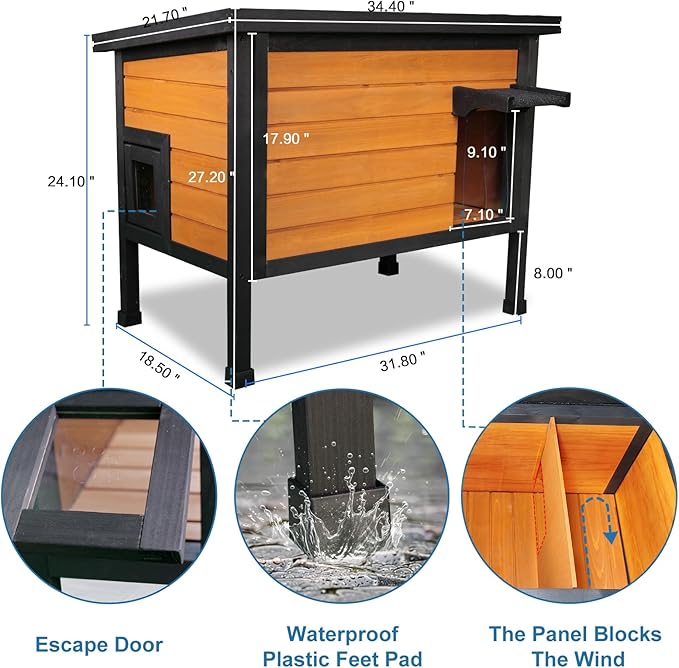Outdoor Insulated Cat House Feral Cat Enclosure Cat Shelter Weatherproof for Winter with All-Round Foam Escape Door