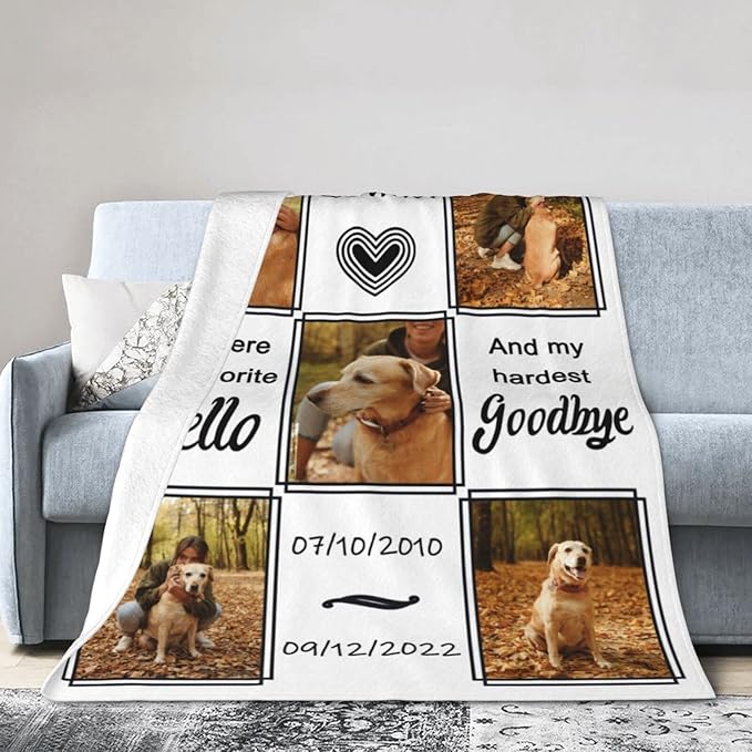 Funnylife Personalized Dog Memorial Gifts Custom Pet Memorial Blankets with Photos and Name, Dog Passed Away Sympathy Gifts 60“ x 80"