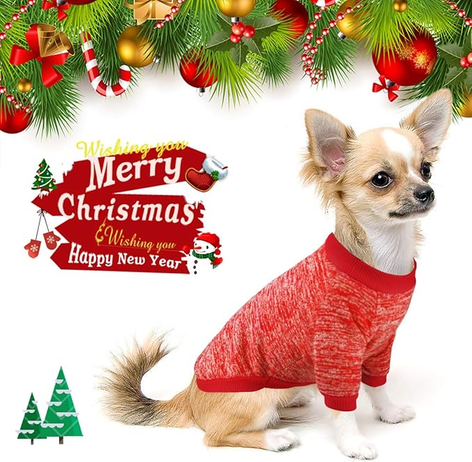Idepet Pet Dog Classic Knitwear Sweater Fleece Coat Soft Thickening Warm Pup Dogs Shirt Winter Pet Dog Cat Clothes Puppy Customes Clothing for Small Dogs(L,Orange Red)