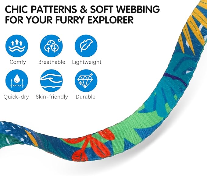 BINGPET Cat Harness and Leash Set Escape Proof for Walking,Adjustable Kitten Harness with Airtag Holder for Small Medium Large Cats (Green Leaves Print,Neck:8"-12",Chest:12.5"-18")