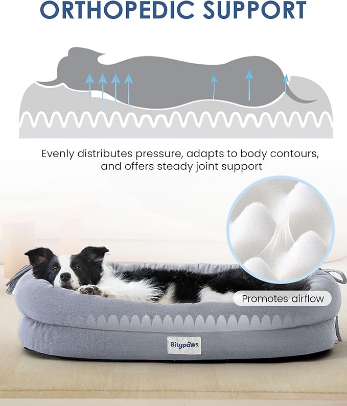 Orthopedic Dog Bed for Large Dogs, Pet Sofa Bed with Egg Crate Foam, 4-Sided Bolster, Removable Washable Cover & Anti-Slip Bottom, X-Large Gray