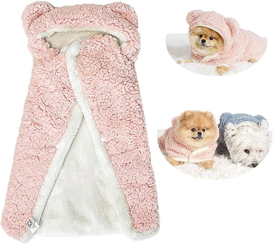 Pet Cape Blanket,Wearable Dog Robe, Non-Slip Backing, Hooded Cape Blanket for Dogs and Cats (Pink, Medium)