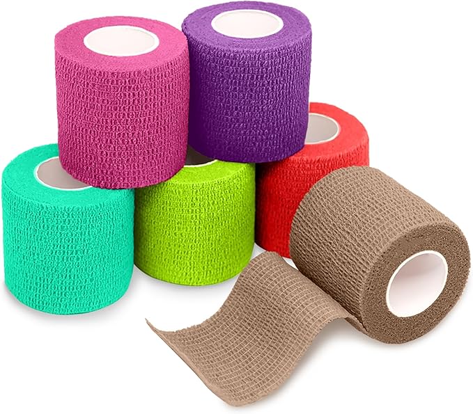 FriCARE Self Adhesive Bandage Wrap, Medical Tape in First Aid Kit, Cohesive Bandages for Wounds Sport Vet, 2 inches X 5 Yards 6 Rolls, Ocean Depth