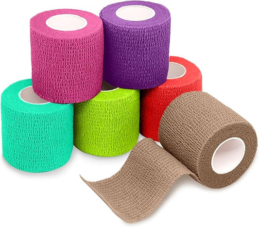 FriCARE Self Adhesive Bandage Wrap, Medical Tape in First Aid Kit, Cohesive Bandages for Wounds Sport Vet, 2 inches X 5 Yards 6 Rolls, Ocean Depth