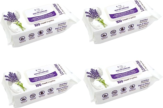 Best Pet Supplies Pet Grooming Wipes for Dogs & Cats,Deodorizer for Coats & Dry, Itchy, or Sensitive Skin, Clean Ears, Paws, Body, & Butt - Calming Lavender, 400 Count