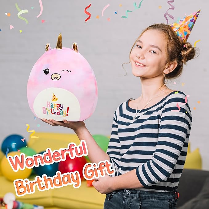 12” Birthday Unicorn Happy Birthday Plush Pillow Soft Stuffed Animal Cute Unicorn Plush Toy Gifts for Kids