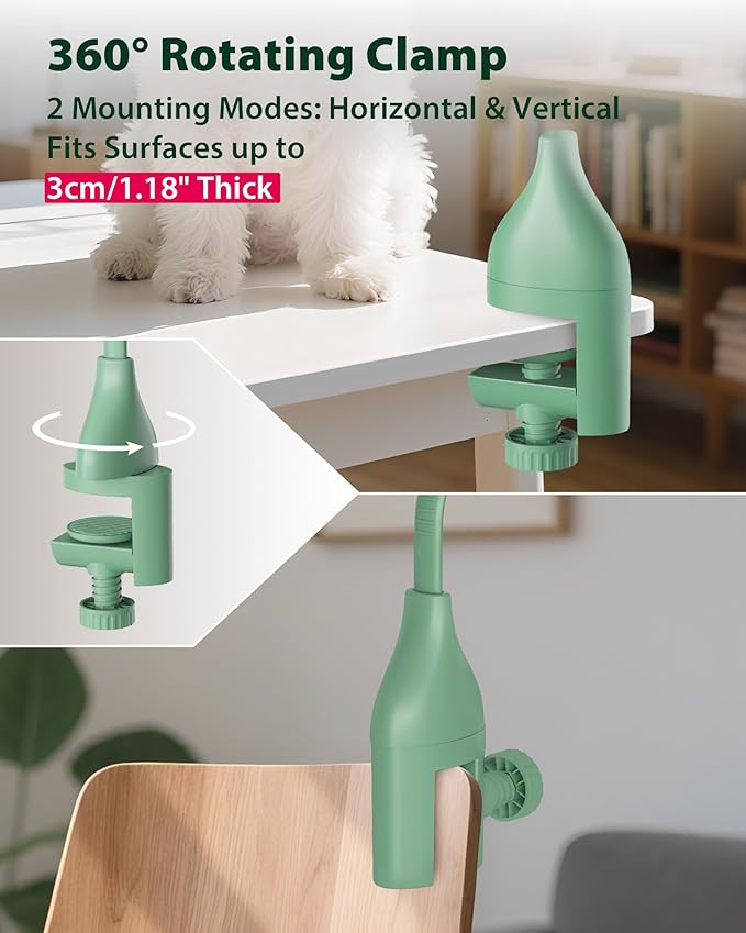 L&W BROS. 2-in-1 Pet Hair Dryer with Clamp Stand – Wearable & Hands Free Dog Grooming Dryer, 950W Low Noise Blower with 5 Heat & 3 Speed Settings, for Small to Medium Pets (Green)