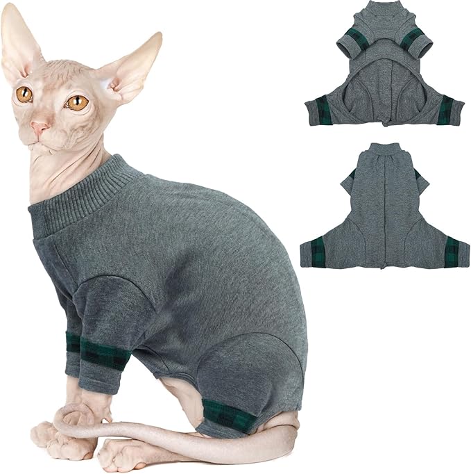 Sphynx Hairless Cats Sweater Shirt Kitten Soft Pullover Cute Cat Pajamas Jumpsuit Cotton Apparel Pet Winter Turtleneck for Cats LightGrey S