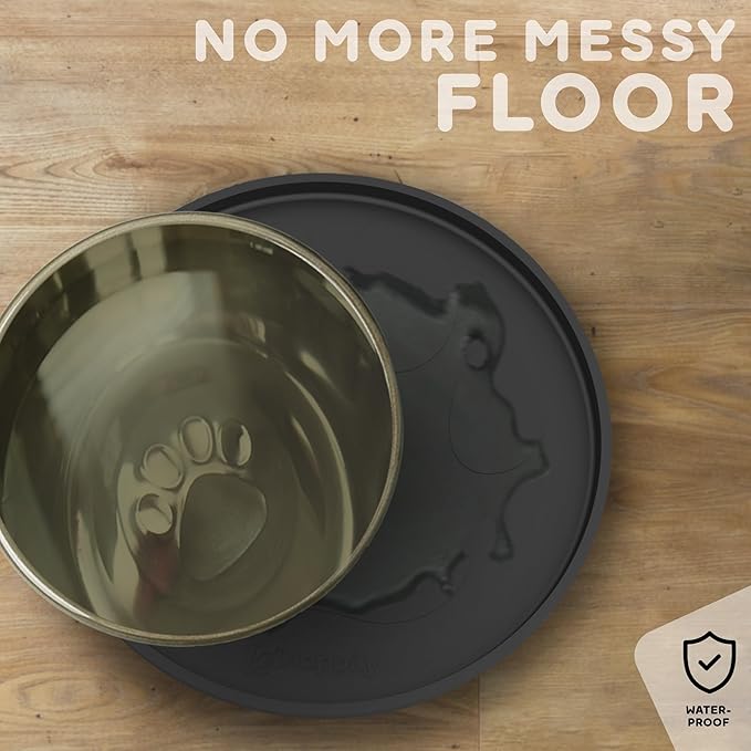 Dog Food Mat Round 10" - Raised Edges Dogs Mat for Food and Water Prevent Spill, Waterproof Cat Food Mats Protect Floors, Easy Clean Dog Bowl Mats for Food and Water, Silicone Pet Feeding Placemats