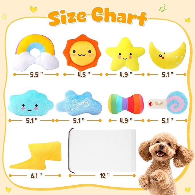 KIPRITII Whimsical Squeaky Dog Toys for Small Dogs & Puppies – Plush Toys Pack with Storage Bag, 9 Pcs Stuffed Puppy Chew Toys with Squeakers to Relieve Boredom