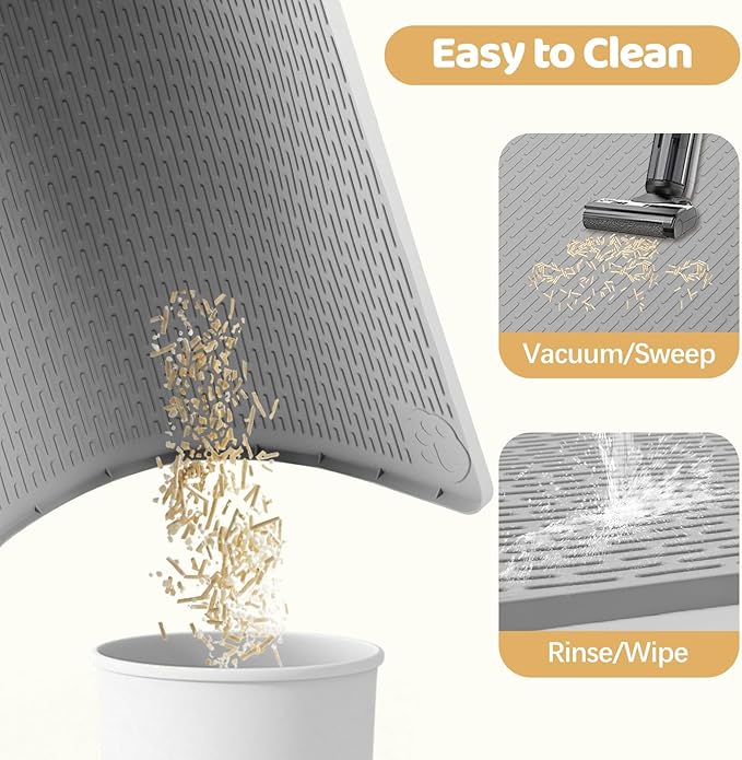 Cat Food Mat, 57" x 40" Extra Large Silicone Pet Feeding Mat with Raised Edge Pet Placemat for Food and Water Bowl Non-Slip, Easy to Clean, Floor Protection (Light Grey)