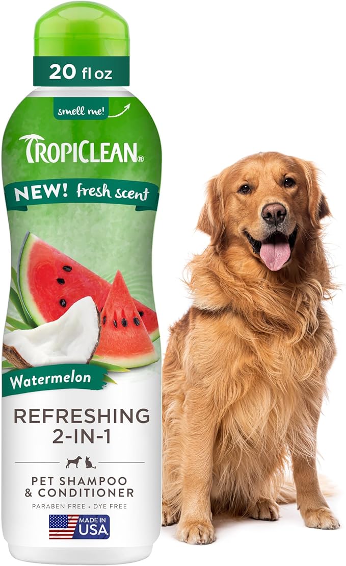 TropiClean Watermelon Refreshing 2-in-1 Cat & Dog Shampoo and Conditioner | Cat & Dog Bath Supplies | 20 oz | Made in The USA