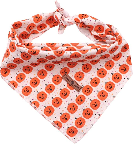 Lionet Paws Halloween Dog Bandana Washable Cotton Handkerchief Scarf Triangle Orange Pumpkin Bandana for Small Medium Large Dogs Girl Boy