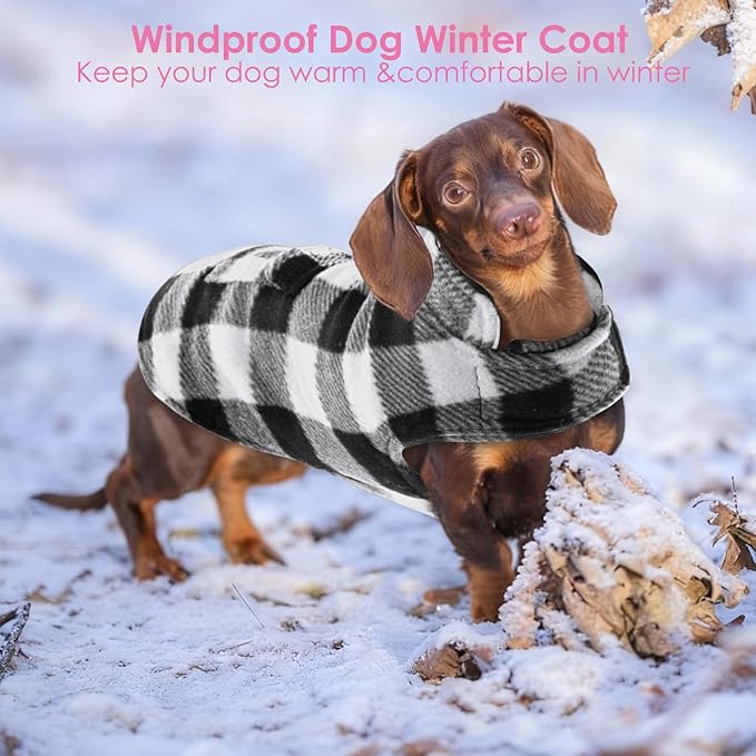 AOFITEE Dog Coat Plaid Dog Winter Coat for Small Dogs, Warm Dogs Jacket Christmas Sweater, Waterproof Pet Puffer Jacket, Reversible Pet Cold Weather Coats for Small Medium Large Pets, Black L