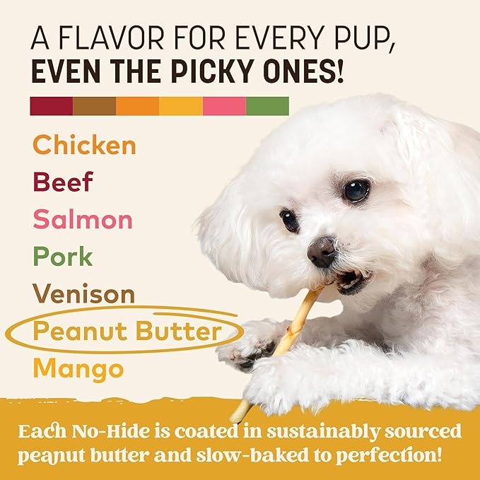 Earth Animal No Hide Stix - Long Lasting Rawhide Free Small Dog Chews Sticks, Peanut Butter - 20 Count Value Pack