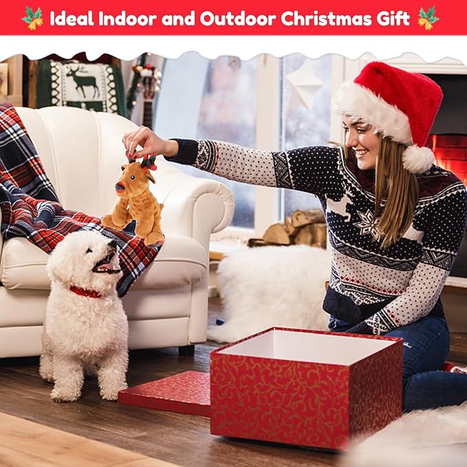 Rypet Christmas Reindeer Dog Toys Durable Plush Dog Toys with Crinkle Paper Interactive Dog Stuffed Squeaky Toys for Puppy Medium Small Dogs Cleaning Teeth and Relieving Anxiety