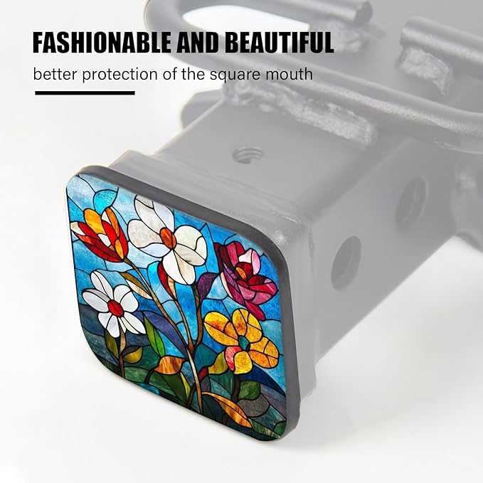 Hitch Cover Fits for 2-Inch Hitch,Colorful Stained - Glass Blooms Rubber Trailer Hitch Cover Tube Plug Insert,Car Exterior Accessories, Receiver Tube Hitch Plug