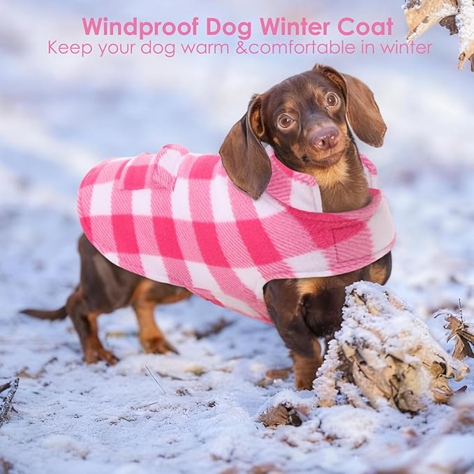 AOFITEE Dog Coat Plaid Dog Winter Coat for Small Dogs, Warm Dogs Jacket Christmas Sweater, Waterproof Pet Puffer Jacket, Reversible Pet Cold Weather Coats for Small Medium Large Pets, Pink L