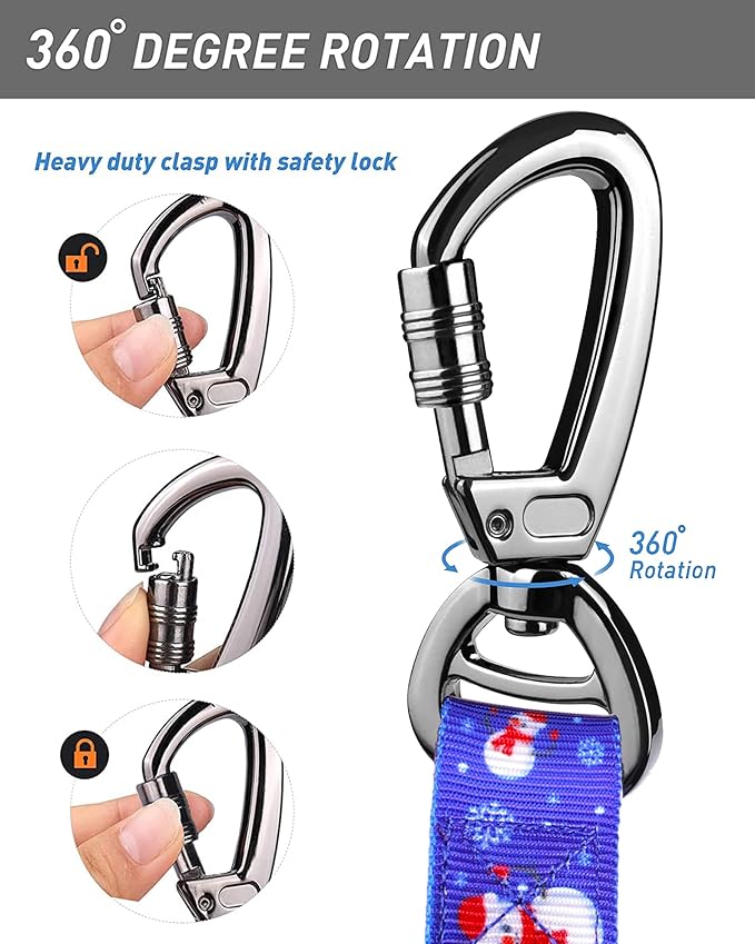 Hotsky Tactical Dog Leash Heavy Duty for Medium Large Dogs That Pull,4-6Ft Strong Bungee Shock Absorbing No Pull Dog Leash with Padded Double Handle and Car Seatbelt,Snowman