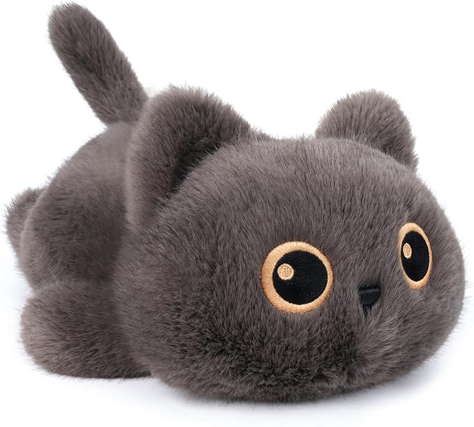 1.9 lbs Weighted Stuffed Animals Cat - Dark Grey Cat Plush, Cute cat Stuffed Animal Kawaii Plushies Hugging Toy Gifts for Kids Boys Girls & Adults