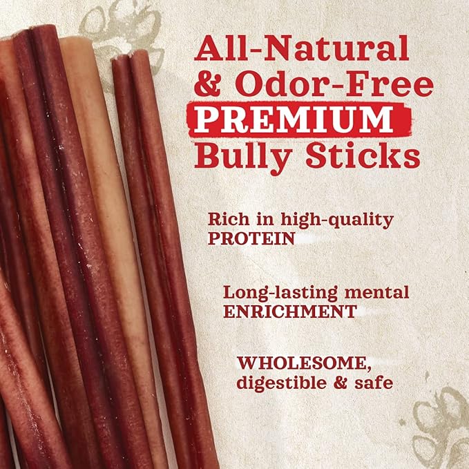 Natural Farm Odor-Free Bully Sticks (4-8”, 8oz) All-Natural Long-Lasting Chews, 100% Beef Pizzle, Grass-Fed, Grain-Free, Hormone-Free, Protein for Muscle Development & Energy, Perfect for Medium Dogs