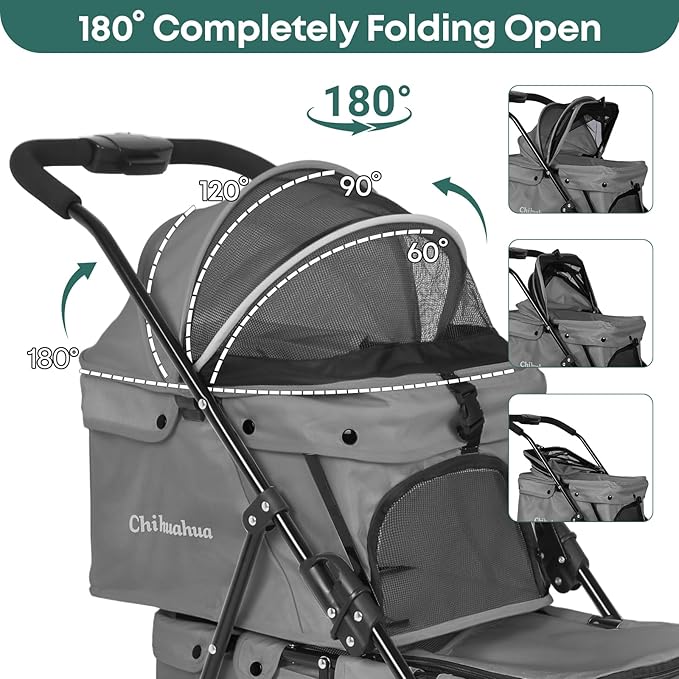 Double Pet Stroller for Dogs and Cats,Cat Strollers for 2 Cats,Double Dog Stroller for 2 Small Medium Dogs,4 Lockable Wheels/Lightweight/Folding,Grey