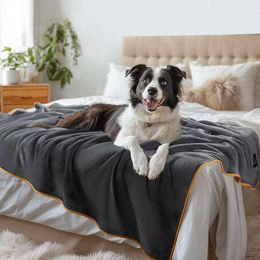 Luciphia Waterproof Pet Blanket, Liquid Pee Proof Dog Blanket for Sofa Bed Couch, Reversible Sherpa Fleece Furniture Protector Cover for Small Medium Large Dogs Cats, Grey+Beige X-Large（85" x 57"）