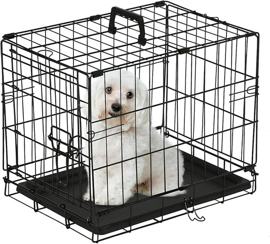 PayLessHere 18 Inch Dog Crate Kennel for Small Dogs Metal Cage Single-Door Folding Travel Indoor Outdoor Puppy Playpen with Divider and Handle Plastic Tray,Black