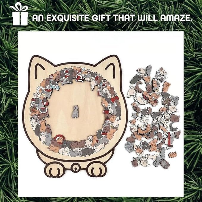 135-Piece Cat Shaped Wooden Jigsaw Puzzle - Mailard/Macaron/Wooden/Morandi-Colored Wood Puzzle, Cute Animal Cats Wood Puzzles Gift for C-at Lovers Home & Relaxation (Macaron)