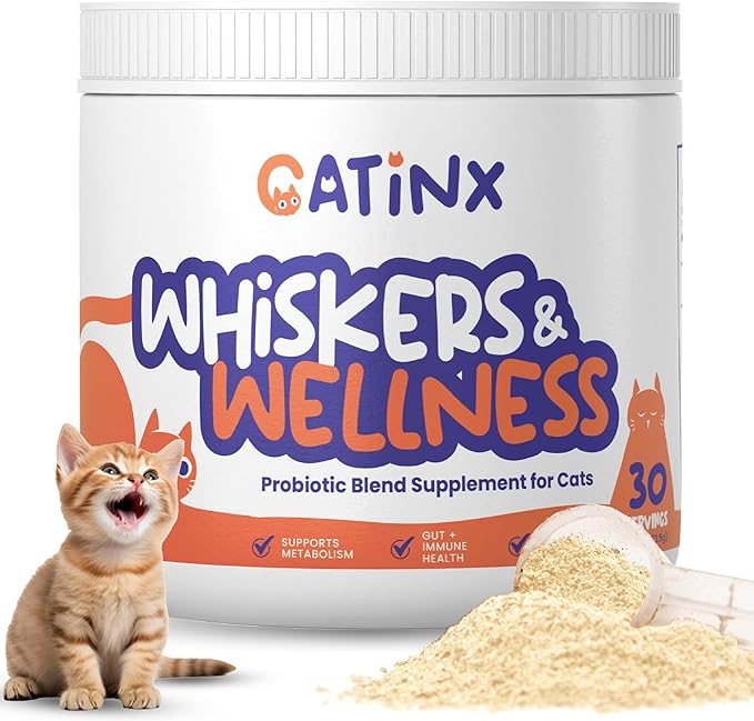 Whiskers & Wellness Probiotic Blend - Digestive Support for Cats, Metabolic Health, Gut Balance, and Immune Boost | 7 Billion CFUs, Pumpkin, Chicken Liver, and Cat Prebiotics