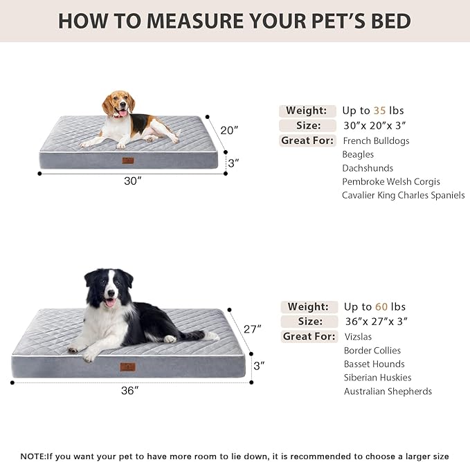 WNPETHOME Orthopedic Dog Bed Medium Size Dog, Waterproof Medium Dogs Bed with Removable Washable Cover, Multi-Needle Quilting Dogs Crate Bed