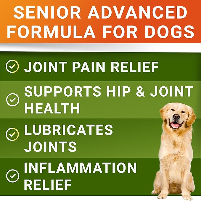 Senior Advanced Glucosamine Chondroitin Joint Supplement for Dogs - Hip & Joint Pain Relief Pills - Large & Small Breed - Hip Joint Chews Canine Joint Health - Chews Older Dogs - Chicken Flavor-120Ct