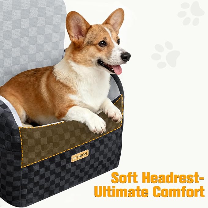 PETICON Waterproof Dog Car Seat for Small Medium Dogs, 6in Memory Foam Pet Booster Seat for Dogs up to 35 lbs with Pockets, Detachable Washable Pet Carseat with Y-Shape Safety Belt