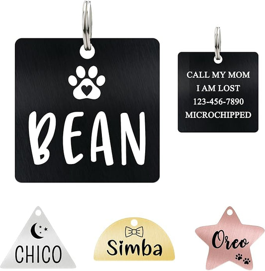 Ultra Joys Personalized Cat Collar Name Tag Small Pet ID Tags for Cats - Customized Mini Cute Dog Cat ID Tag - Bothside Engravable Lightweight Durable Stainless Steel - Square Tag in Black