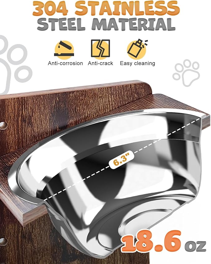 Elevated Dog Bowls, Adjustable Raised Dog Bowl Stand for Small Size Dogs and Cats, Durable Bamboo Dogs Feeder with 2 Stainless Steel Bowls and Non-Slip Feet, Pet Food Bowl for Small Sizes