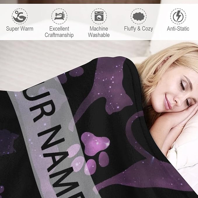 Personalized Cat Blanket Gifts with Name - 30"x40" Cute Throw Blanket for Adults Kids - Black Soft Plush Throws for Bed, Couch & Travel