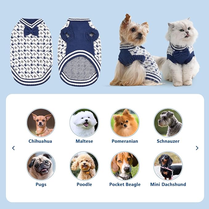Dog Sweater for Extra-Small Dog Boy, Soft Puppy Clothes Winter Weather Halloween Sweater for Pet Outfit for Doggie Kitten Small XXS XS Cat Sweaters Apparel (Blue, S)