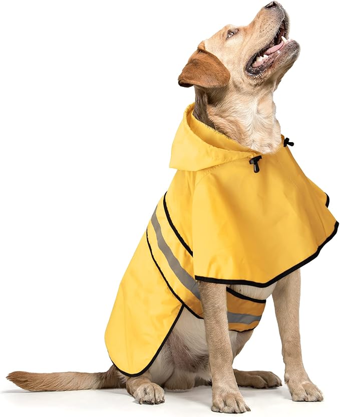 Reflective Waterproof Dog Raincoat - Lightweight Dog Rain Jacket with Hooded, Adjustable Pet Rain Coat Poncho Slicker for Dog Walking (Large, Yellow)