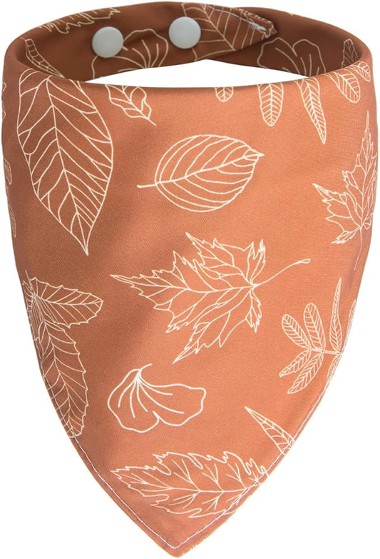 Fall Bandanas for Dogs Autumn Leaves Sktech Printed Style, Thanksgiving Holiday Triangle Pet Scarf with Snap Button for Girls, Extra Large Breed, 75lbs+