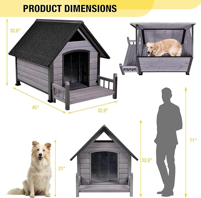 Dog House Outdoor Waterproof Dog Kennel for Small to Medium Size Dogs Doghouse Puppy Shelter with Elevated Floor for Winter (Grey-A, Medium)