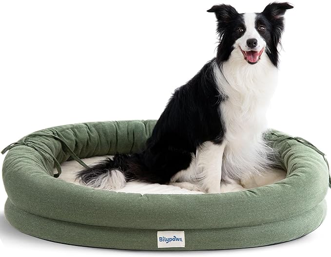 Orthopedic Dog Bed for Large Dogs, Pet Sofa Bed with Egg Crate Foam, 4-Sided Bolster, Removable Washable Cover & Anti-Slip Bottom, X-Large Calliste Green
